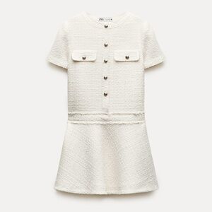 Zara White Textured Short Sleeve Dress